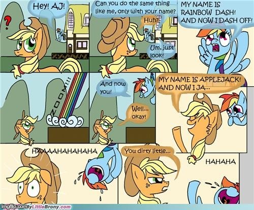 Dirty Rainbow Dash | image tagged in memes,ponies,dirty,rainbow dash,applejack,repost | made w/ Imgflip meme maker