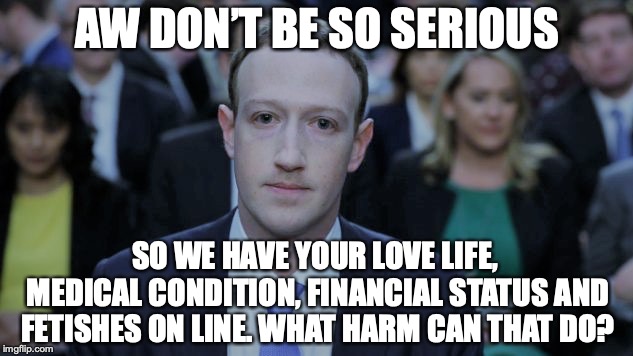 Mark Zuckerberg Testifies  | AW DON’T BE SO SERIOUS SO WE HAVE YOUR LOVE LIFE, MEDICAL CONDITION, FINANCIAL STATUS AND FETISHES ON LINE. WHAT HARM CAN THAT DO? | image tagged in mark zuckerberg testifies | made w/ Imgflip meme maker