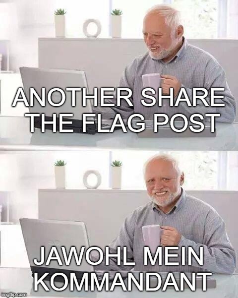Hide the Pain Harold | ANOTHER SHARE THE FLAG POST; JAWOHL MEIN KOMMANDANT | image tagged in memes,hide the pain harold | made w/ Imgflip meme maker