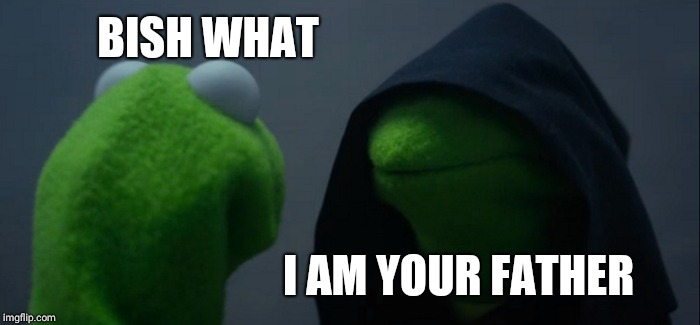 Evil Kermit | BISH WHAT; I AM YOUR FATHER | image tagged in memes,evil kermit | made w/ Imgflip meme maker