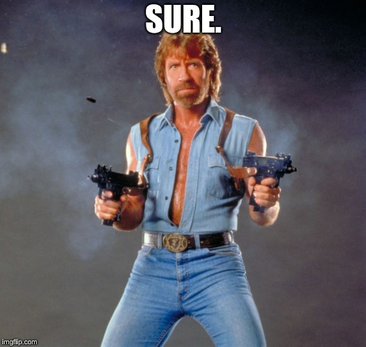 Chuck Norris Guns Meme | SURE. | image tagged in memes,chuck norris guns,chuck norris | made w/ Imgflip meme maker
