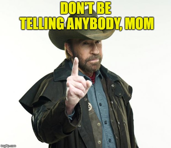 Chuck Norris Finger Meme | DON'T BE TELLING ANYBODY, MOM | image tagged in memes,chuck norris finger,chuck norris | made w/ Imgflip meme maker