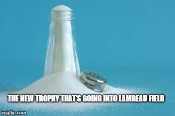 got salt? | THE NEW TROPHY THAT'S GOING INTO LAMBEAU FIELD | image tagged in salty,green bay,green bay packers,packers | made w/ Imgflip meme maker