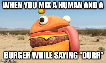 How to make this guy | WHEN YOU MIX A HUMAN AND A; BURGER WHILE SAYING “DURR” | image tagged in durr,burger,cheeseburger,durrburger,fortnite | made w/ Imgflip meme maker