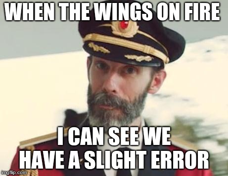 Captain Obvious | WHEN THE WINGS ON FIRE; I CAN SEE WE HAVE A SLIGHT ERROR | image tagged in captain obvious | made w/ Imgflip meme maker