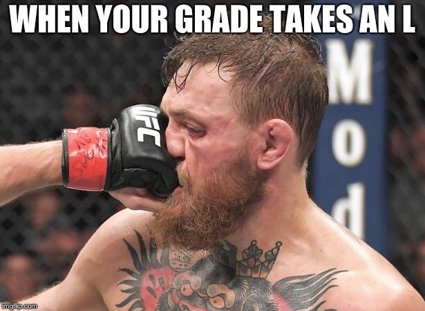 Conor Mc Gregor | WHEN YOUR GRADE TAKES AN L | image tagged in conor mc gregor | made w/ Imgflip meme maker