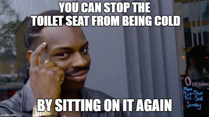Roll Safe Think About It Meme | YOU CAN STOP THE TOILET SEAT FROM BEING COLD; BY SITTING ON IT AGAIN | image tagged in memes,roll safe think about it | made w/ Imgflip meme maker