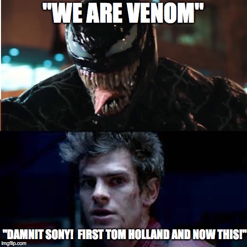 Venom vs Garfield | "WE ARE VENOM"; "DAMNIT SONY!
 FIRST TOM HOLLAND AND NOW THIS!" | image tagged in spiderman | made w/ Imgflip meme maker