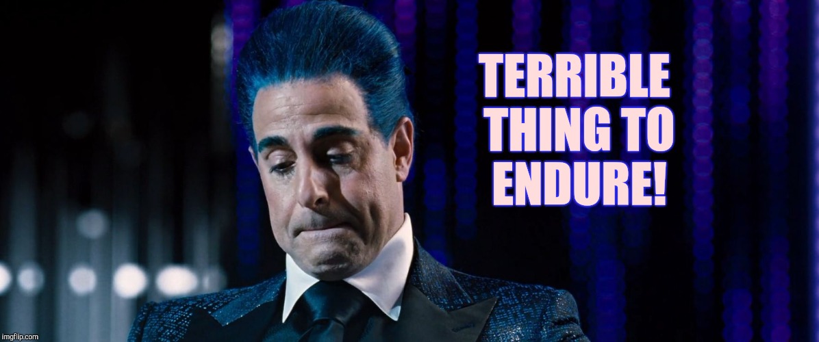 Hunger Games - Caesar Flickerman (Stanley Tucci) | TERRIBLE THING TO  ENDURE! | image tagged in hunger games - caesar flickerman stanley tucci | made w/ Imgflip meme maker