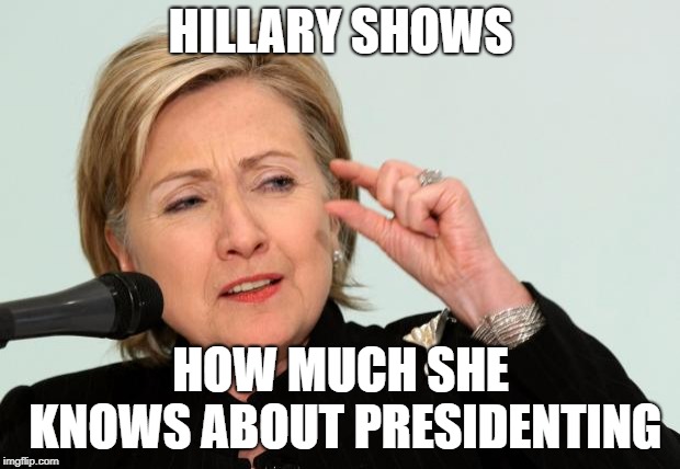 Hillary Clinton Fingers | HILLARY SHOWS HOW MUCH SHE KNOWS ABOUT PRESIDENTING | image tagged in hillary clinton fingers | made w/ Imgflip meme maker