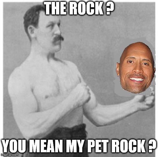 The Rock ? You mean my Pet Rock ? | THE ROCK ? YOU MEAN MY PET ROCK ? | image tagged in overly manly man,the rock,the rock driving,pet rock,pet,you mean | made w/ Imgflip meme maker