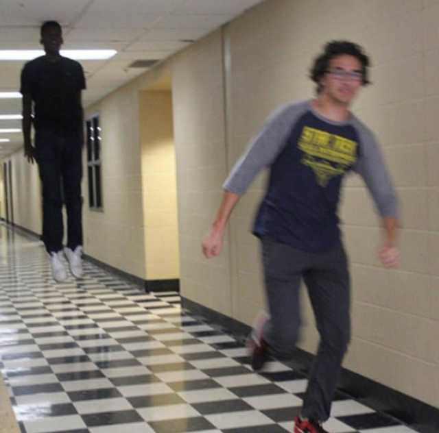 High Quality floating boy chasing running boy Blank Meme Template
