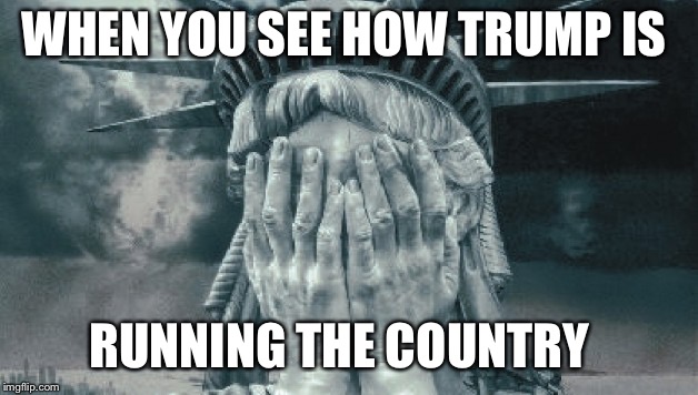 Statue of Liberty Crying | WHEN YOU SEE HOW TRUMP IS; RUNNING THE COUNTRY | image tagged in statue of liberty crying | made w/ Imgflip meme maker