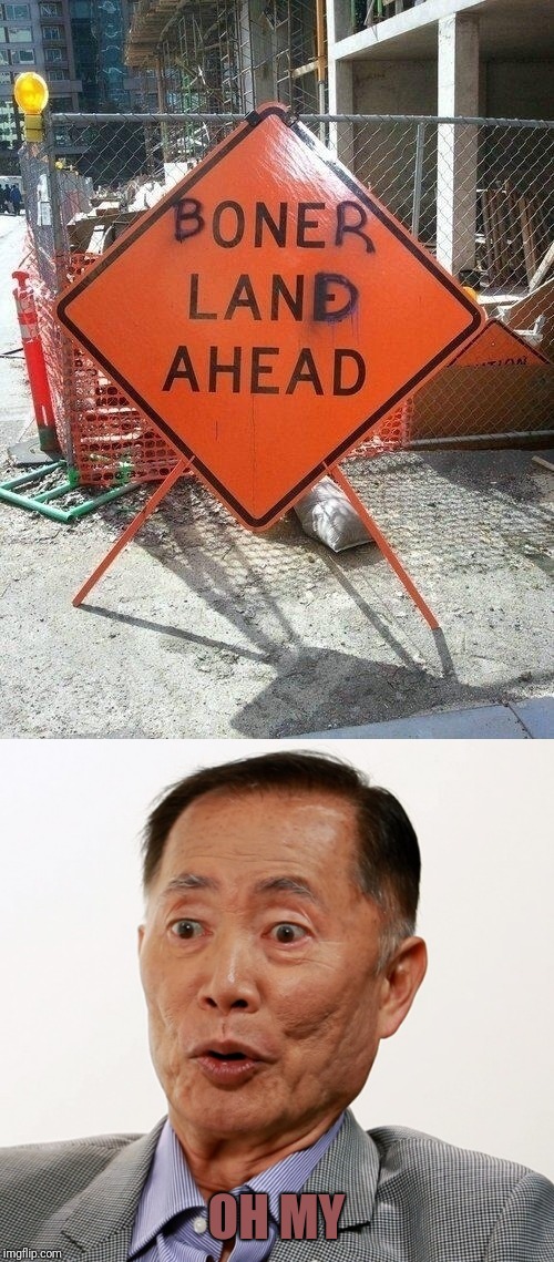 George's favorite place to go | OH MY | image tagged in george takei oh my,funny signs | made w/ Imgflip meme maker