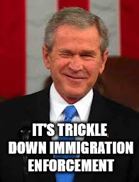 George Bush Meme | IT'S TRICKLE DOWN IMMIGRATION ENFORCEMENT | image tagged in memes,george bush | made w/ Imgflip meme maker