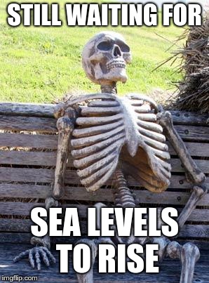 Waiting Skeleton Meme | STILL WAITING FOR; SEA LEVELS TO RISE | image tagged in memes,waiting skeleton | made w/ Imgflip meme maker