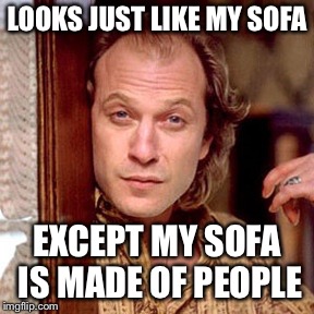 Buffalo Bill Silence of the lambs | LOOKS JUST LIKE MY SOFA EXCEPT MY SOFA IS MADE OF PEOPLE | image tagged in buffalo bill silence of the lambs | made w/ Imgflip meme maker