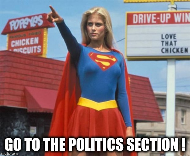 Supergirl  | GO TO THE POLITICS SECTION ! | image tagged in supergirl | made w/ Imgflip meme maker