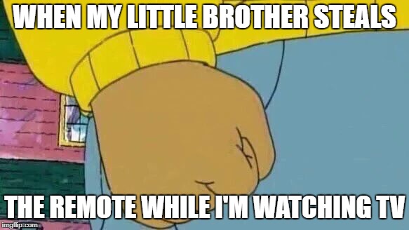 Arthur Fist | WHEN MY LITTLE BROTHER STEALS; THE REMOTE WHILE I'M WATCHING TV | image tagged in memes,arthur fist | made w/ Imgflip meme maker