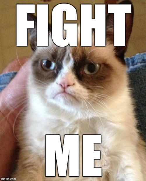 Grumpy Cat | FIGHT; ME | image tagged in memes,grumpy cat | made w/ Imgflip meme maker