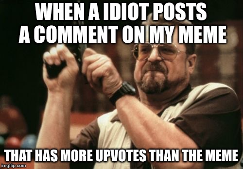 Am I The Only One Around Here Meme | WHEN A IDIOT POSTS A COMMENT ON MY MEME; THAT HAS MORE UPVOTES THAN THE MEME | image tagged in memes,am i the only one around here | made w/ Imgflip meme maker