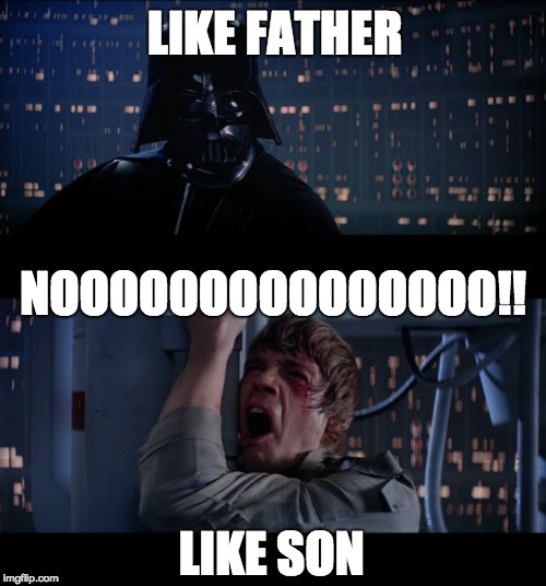 Star Wars No Meme | LIKE FATHER; NOOOOOOOOOOOOOOO!! LIKE SON | image tagged in memes,star wars no | made w/ Imgflip meme maker