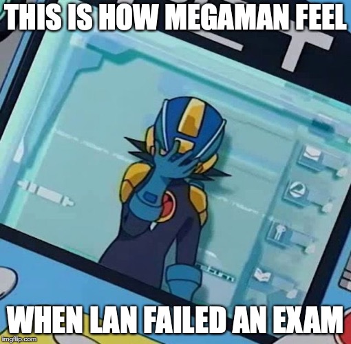 Megaman Facepalm | THIS IS HOW MEGAMAN FEEL; WHEN LAN FAILED AN EXAM | image tagged in facepalm,memes,megaman,megaman nt warrior,lan hikari | made w/ Imgflip meme maker