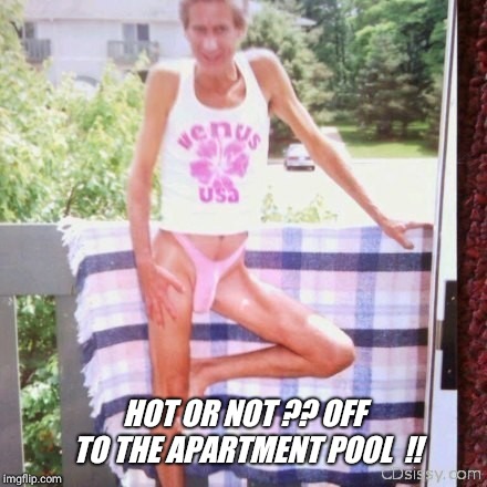 HOT OR NOT ?? OFF TO THE APARTMENT POOL  !! | made w/ Imgflip meme maker