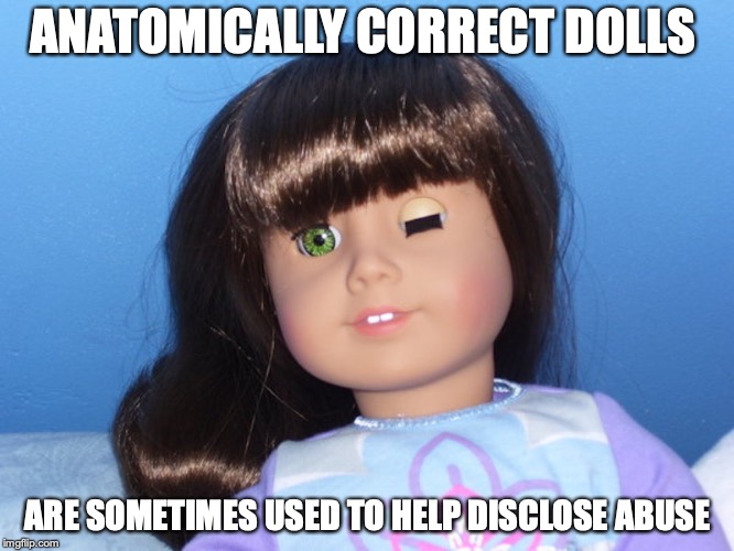 Anatomically Correct Doll | ANATOMICALLY CORRECT DOLLS; ARE SOMETIMES USED TO HELP DISCLOSE ABUSE | image tagged in child abuse,memes,doll | made w/ Imgflip meme maker