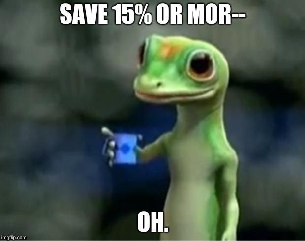 Geico Gecko | SAVE 15% OR MOR-- OH. | image tagged in geico gecko | made w/ Imgflip meme maker