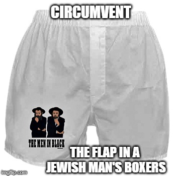 CIRCUMVENT | CIRCUMVENT; THE FLAP IN A JEWISH MAN'S BOXERS | image tagged in boxer flap | made w/ Imgflip meme maker