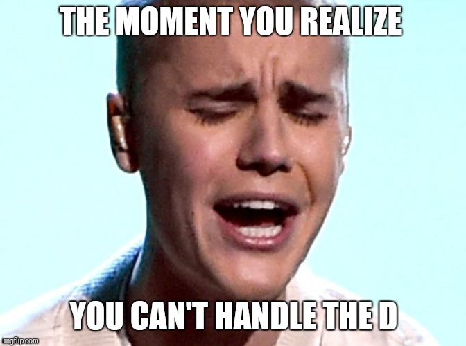 Ha gayyy | THE MOMENT YOU REALIZE; YOU CAN'T HANDLE THE D | image tagged in justin bieber | made w/ Imgflip meme maker