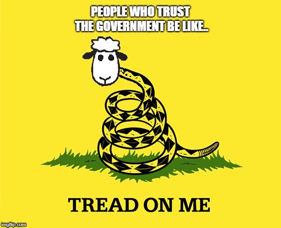 Don't Tread On Me | PEOPLE WHO TRUST THE GOVERNMENT BE LIKE.. | image tagged in political meme,funny | made w/ Imgflip meme maker