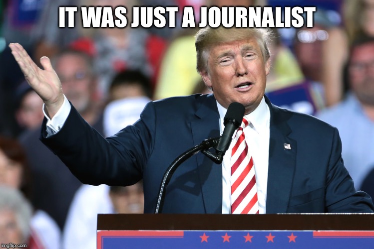 Trump hand | IT WAS JUST A JOURNALIST | image tagged in trump hand | made w/ Imgflip meme maker