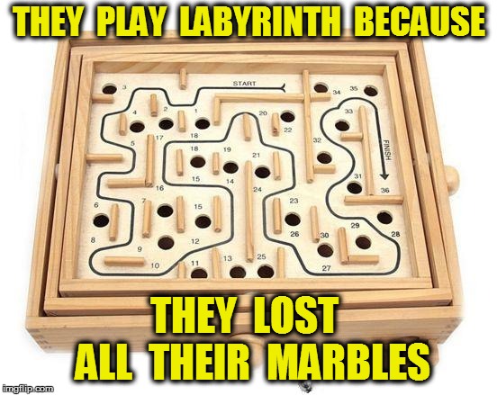 THEY  PLAY  LABYRINTH  BECAUSE THEY  LOST  ALL  THEIR  MARBLES | made w/ Imgflip meme maker
