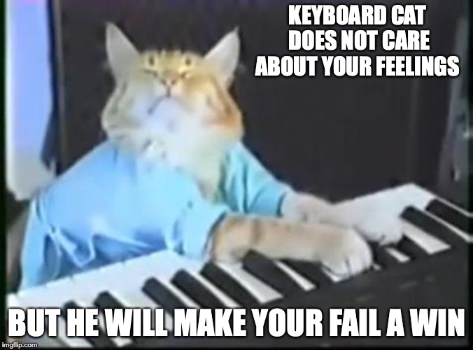 The Truth About Keyboard Cat | KEYBOARD CAT DOES NOT CARE ABOUT YOUR FEELINGS; BUT HE WILL MAKE YOUR FAIL A WIN | image tagged in keyboard cat,memes | made w/ Imgflip meme maker