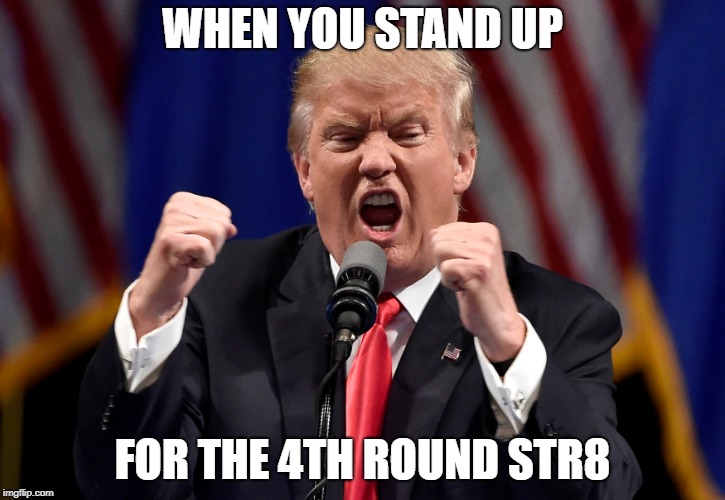 WHEN YOU STAND UP; FOR THE 4TH ROUND STR8 | image tagged in trump | made w/ Imgflip meme maker