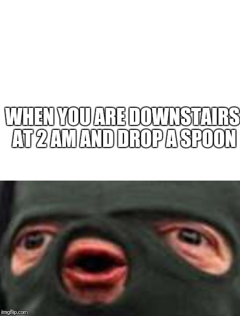 WHEN YOU ARE DOWNSTAIRS AT 2 AM AND DROP A SPOON | image tagged in blank white template,oof | made w/ Imgflip meme maker