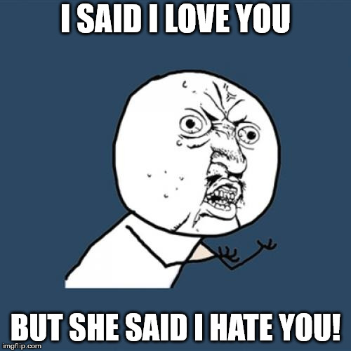 Y U No Meme | I SAID I LOVE YOU; BUT SHE SAID I HATE YOU! | image tagged in memes,y u no | made w/ Imgflip meme maker