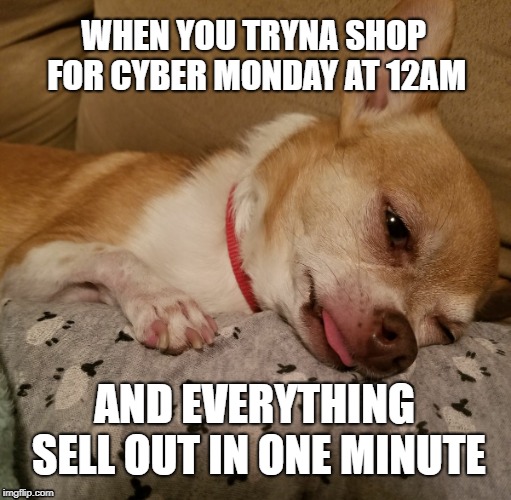 Depressed Chihuahua | WHEN YOU TRYNA SHOP FOR CYBER MONDAY AT 12AM; AND EVERYTHING SELL OUT IN ONE MINUTE | image tagged in depressing meme week,cyber monday | made w/ Imgflip meme maker