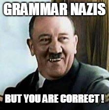 laughing hitler | GRAMMAR NAZIS BUT YOU ARE CORRECT ! | image tagged in laughing hitler | made w/ Imgflip meme maker