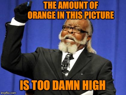 Too Damn High Meme | THE AMOUNT OF ORANGE IN THIS PICTURE IS TOO DAMN HIGH | image tagged in memes,too damn high | made w/ Imgflip meme maker