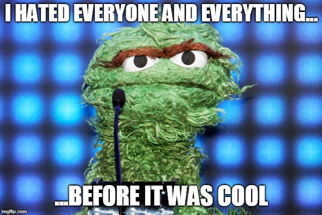 I HATED EVERYONE AND EVERYTHING... ...BEFORE IT WAS COOL | image tagged in oscar grouch sesame street | made w/ Imgflip meme maker