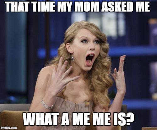 What the Meme? | THAT TIME MY MOM ASKED ME; WHAT A ME ME IS? | image tagged in taylorswift memerocks meme parentproblems | made w/ Imgflip meme maker