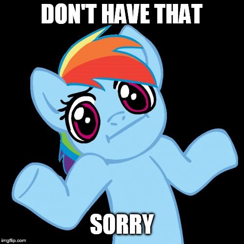 Pony Shrugs Meme | DON'T HAVE THAT SORRY | image tagged in memes,pony shrugs | made w/ Imgflip meme maker