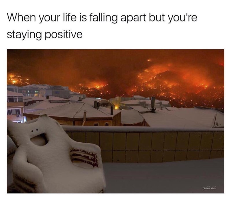 When your life is falling apart but you're staying positiv3 Blank Meme Template