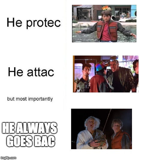 he protec | HE ALWAYS GOES BAC | image tagged in he protec | made w/ Imgflip meme maker