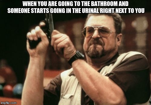 Am I The Only One Around Here Meme | WHEN YOU ARE GOING TO THE BATHROOM AND SOMEONE STARTS GOING IN THE URINAL RIGHT NEXT TO YOU | image tagged in memes,am i the only one around here | made w/ Imgflip meme maker