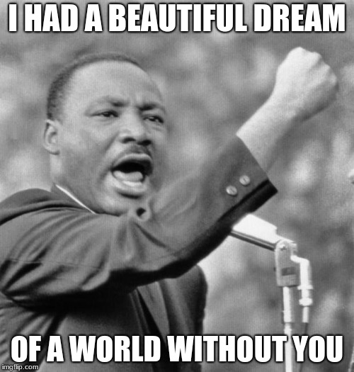 I have a dream | I HAD A BEAUTIFUL DREAM; OF A WORLD WITHOUT YOU | image tagged in i have a dream | made w/ Imgflip meme maker