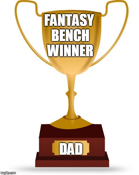 Blank Trophy | FANTASY BENCH WINNER; DAD | image tagged in blank trophy | made w/ Imgflip meme maker